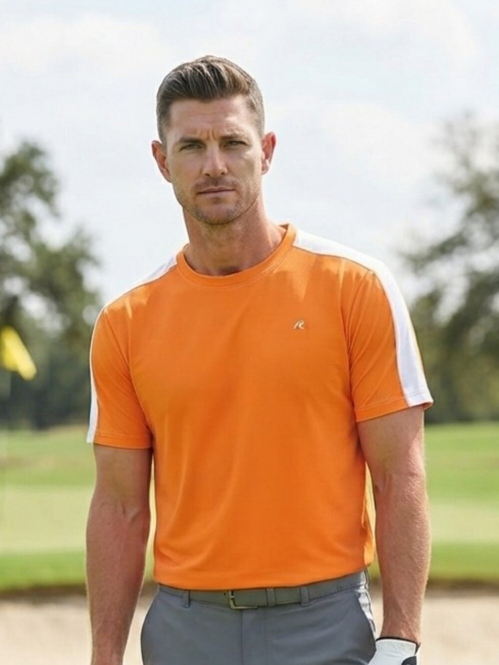 Redvanly Orange White Athletic Golf T-Shirt Crew Neck Top Mens Size Medium M